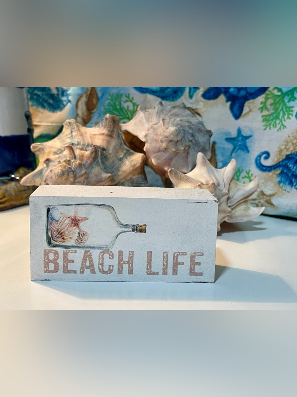 Beach Life Coastal Shelf Sitter Sign Nautical Beach House Decor